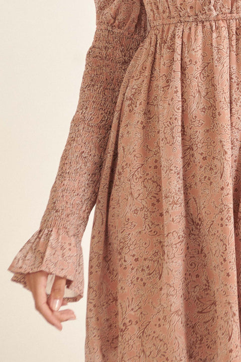 Poetic Plumes Floral Juliet-Sleeve Mini Dress