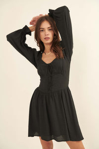 Lady Faire Lace-Up Peasant Mini Dress - ShopPromesa