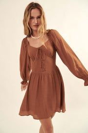 Lady Faire Lace-Up Peasant Mini Dress - ShopPromesa