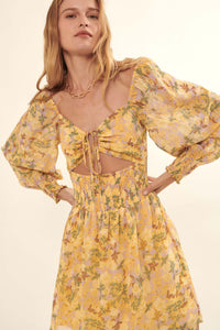 Marigold Sky Floral Chiffon Tie-Front Mini Dress - ShopPromesa