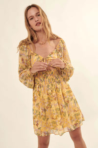 Marigold Sky Floral Chiffon Tie-Front Mini Dress - ShopPromesa