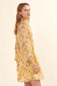 Marigold Sky Floral Chiffon Tie-Front Mini Dress - ShopPromesa