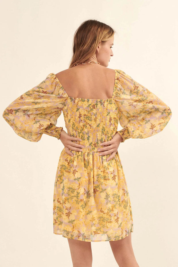 Marigold Sky Floral Chiffon Tie-Front Mini Dress - ShopPromesa