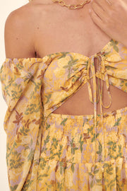 Marigold Sky Floral Chiffon Tie-Front Mini Dress - ShopPromesa