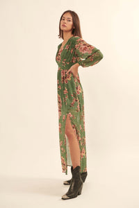 Autumn Enchantment Floral Chiffon Maxi Dress - ShopPromesa