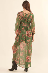 Autumn Enchantment Floral Chiffon Maxi Dress - ShopPromesa