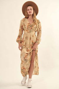 Autumn Enchantment Floral Chiffon Maxi Dress - ShopPromesa