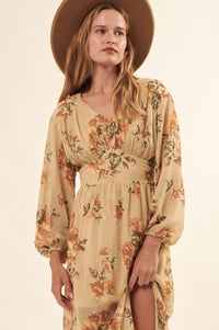 Autumn Enchantment Floral Chiffon Maxi Dress - ShopPromesa