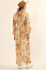 Autumn Enchantment Floral Chiffon Maxi Dress - ShopPromesa