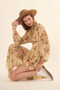 Autumn Enchantment Floral Chiffon Maxi Dress - ShopPromesa