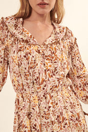 Sunset Glow Ruffled Floral Tie-Neck Mini Dress - ShopPromesa