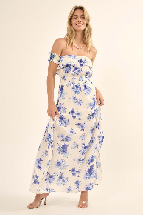 Sapphire Sky Floral-Print Off-Shoulder Maxi Dress - ShopPromesa