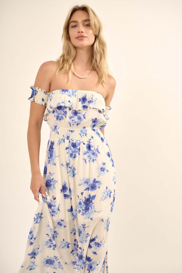 Sapphire Sky Floral-Print Off-Shoulder Maxi Dress - ShopPromesa