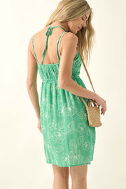 Emerald Blooms Floral-Print Halter Mini Sundress - ShopPromesa