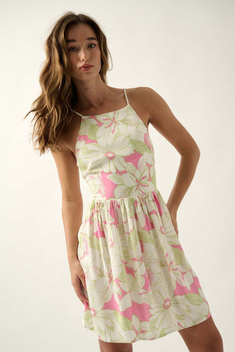 Maui Wowie Floral Lace-Up Back Mini Dress - ShopPromesa