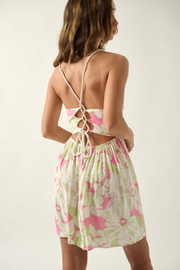 Maui Wowie Floral Lace-Up Back Mini Dress - ShopPromesa