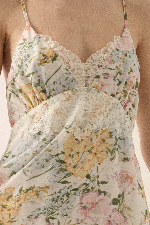 Dew Kissed Lace-Trimmed Floral Chiffon Slip Dress - ShopPromesa
