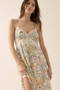 Dew Kissed Lace-Trimmed Floral Chiffon Slip Dress - ShopPromesa