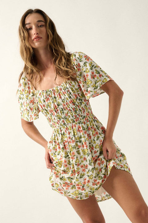 Ready to Bloom Floral Lace-Up Mini Dress - ShopPromesa