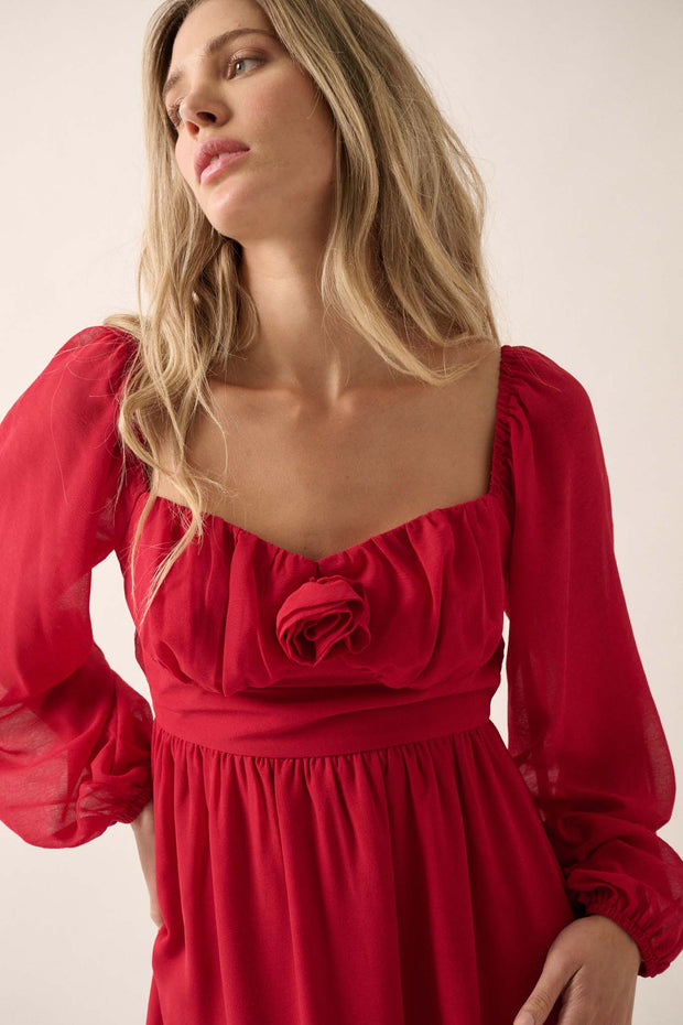 Isn't It Romantic Chiffon Rose-Bodice Mini Dress - ShopPromesa