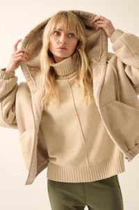 Stone Cold Vegan Suede Sherpa-Lined Hooded Jacket - ShopPromesa