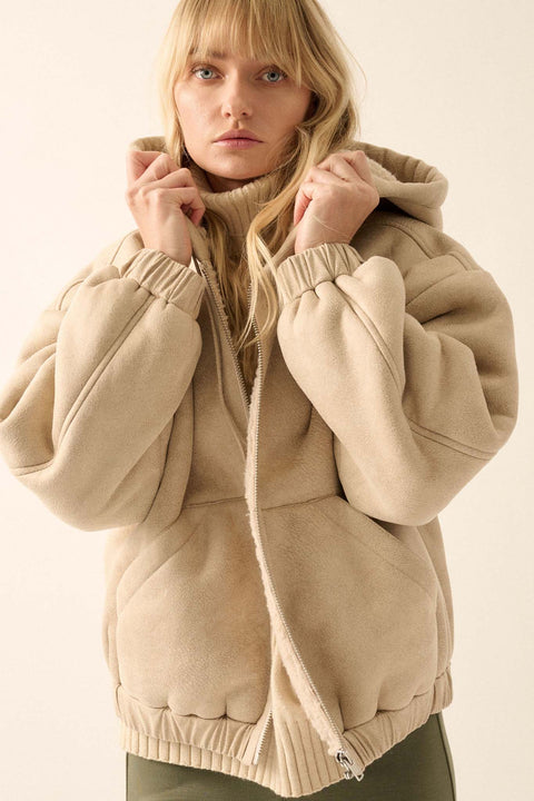 Stone Cold Vegan Suede Sherpa-Lined Hooded Jacket - ShopPromesa