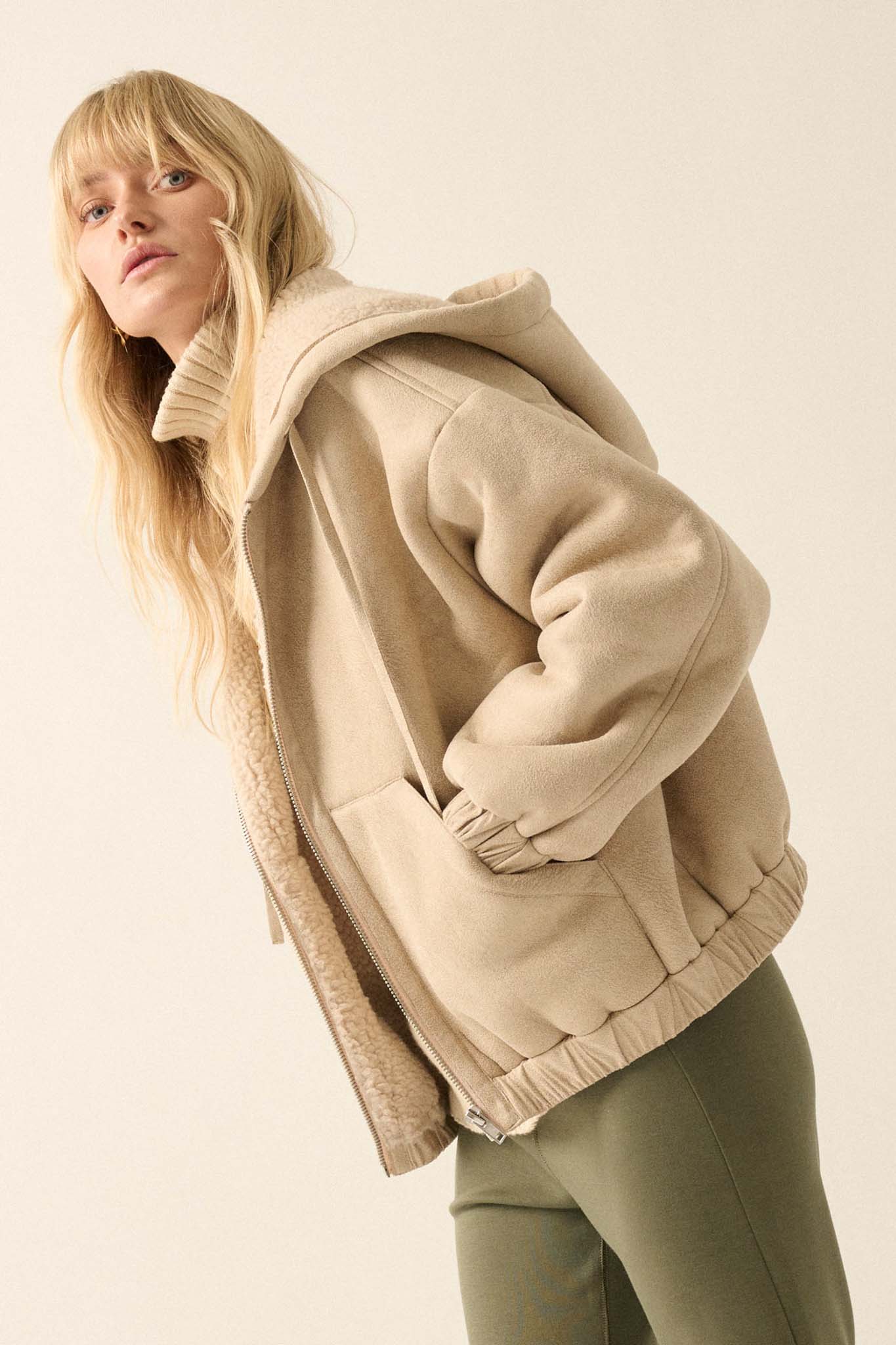 Stone Cold Vegan Suede Sherpa-Lined Hooded Jacket - ShopPromesa