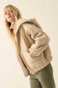 Stone Cold Vegan Suede Sherpa-Lined Hooded Jacket - ShopPromesa