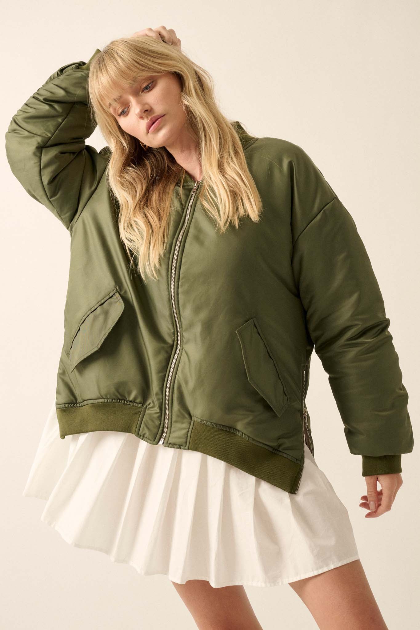 Echo Niner Oversized Side-Zip Bomber Jacket - ShopPromesa