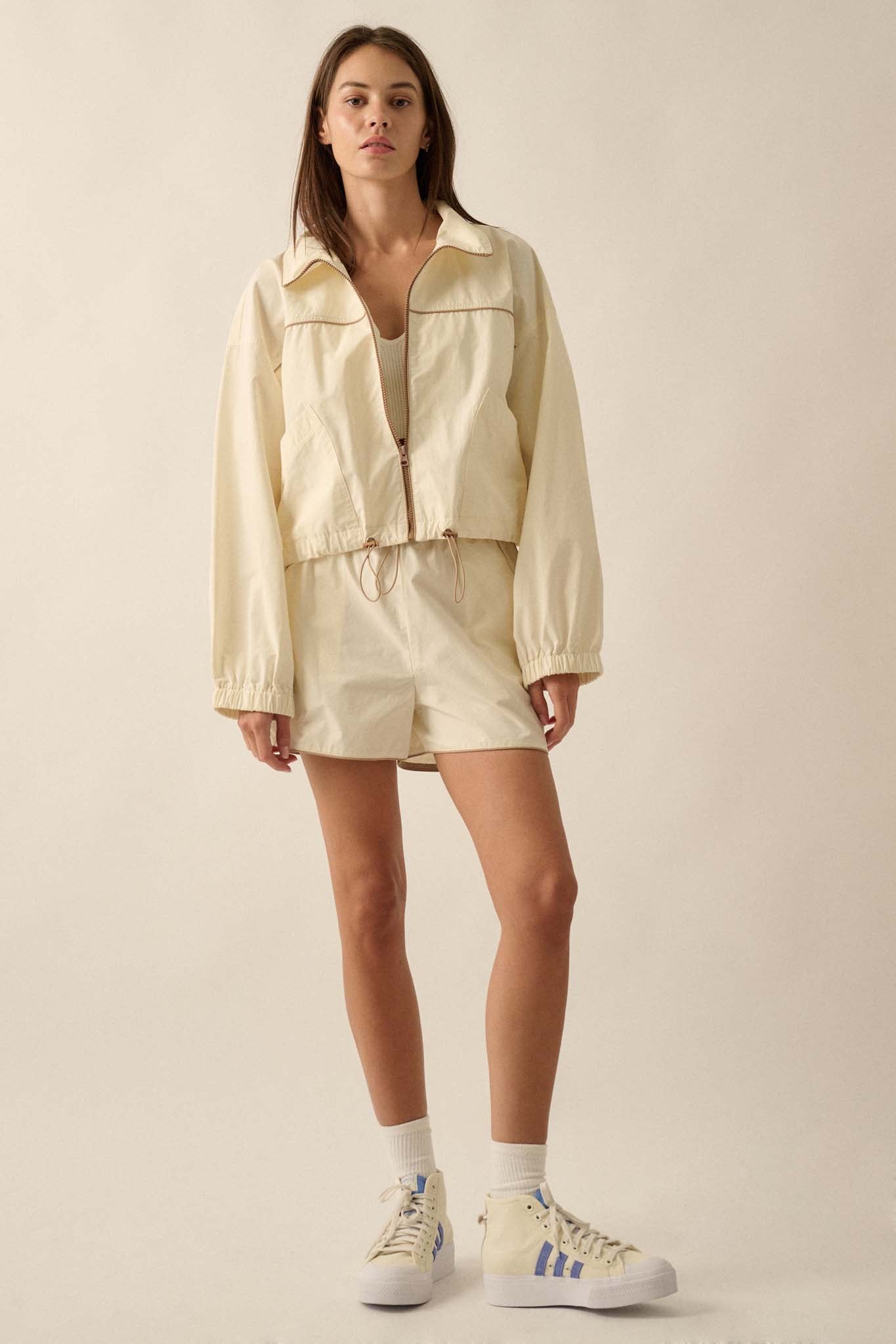 Zip to It Piping-Trim Drawstring Jacket - ShopPromesa