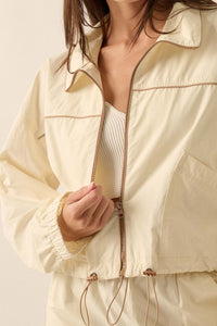 Zip to It Piping-Trim Drawstring Jacket - ShopPromesa