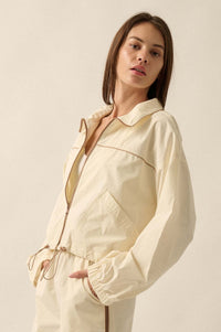 Zip to It Piping-Trim Drawstring Jacket - ShopPromesa