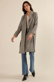 Private Eyes Open-Front Plaid Trench Coat - ShopPromesa