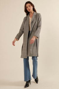 Private Eyes Open-Front Plaid Trench Coat - ShopPromesa