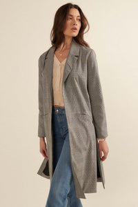 Private Eyes Open-Front Plaid Trench Coat - ShopPromesa