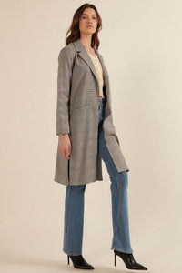 Private Eyes Open-Front Plaid Trench Coat - ShopPromesa