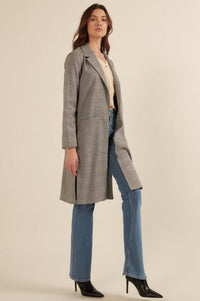 Private Eyes Open-Front Plaid Trench Coat - ShopPromesa