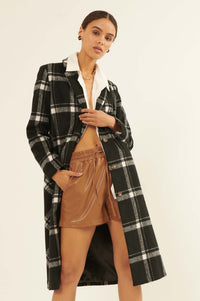 Check Point Button-Front Plaid Overcoat - ShopPromesa