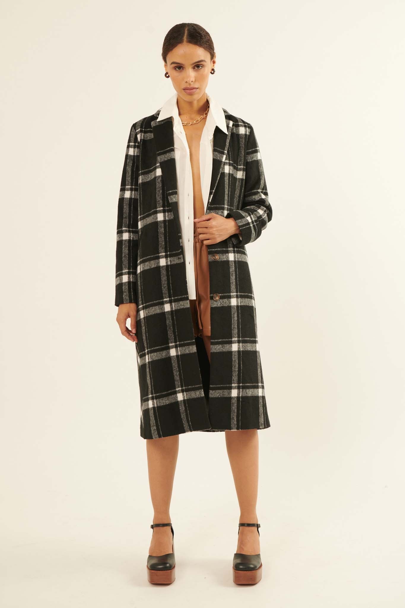 Check Point Button-Front Plaid Overcoat - ShopPromesa