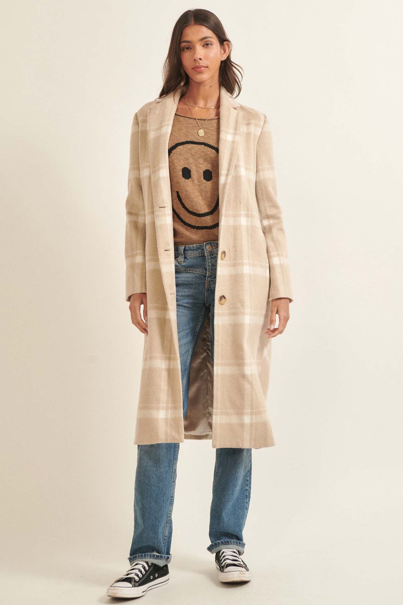 Check Point Button-Front Plaid Overcoat - ShopPromesa