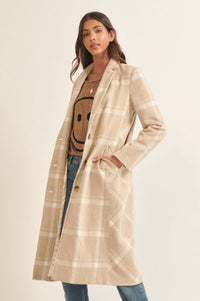 Check Point Button-Front Plaid Overcoat - ShopPromesa