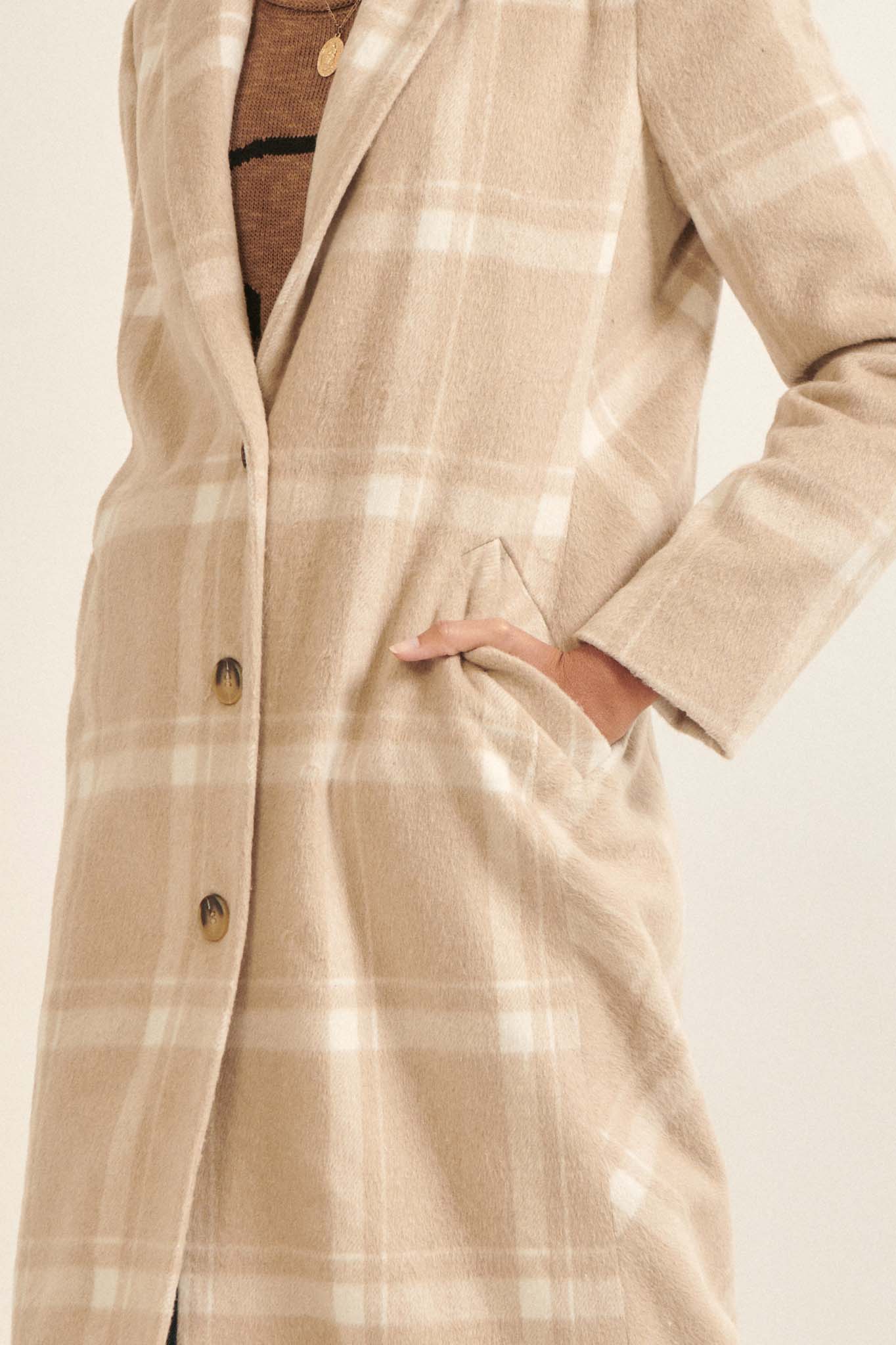 Check Point Button-Front Plaid Overcoat - ShopPromesa