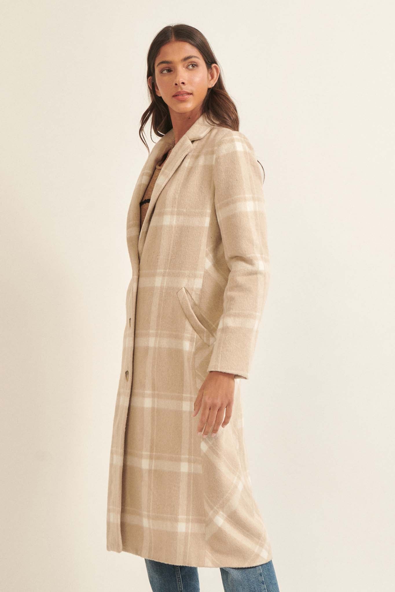 Check Point Button-Front Plaid Overcoat - ShopPromesa