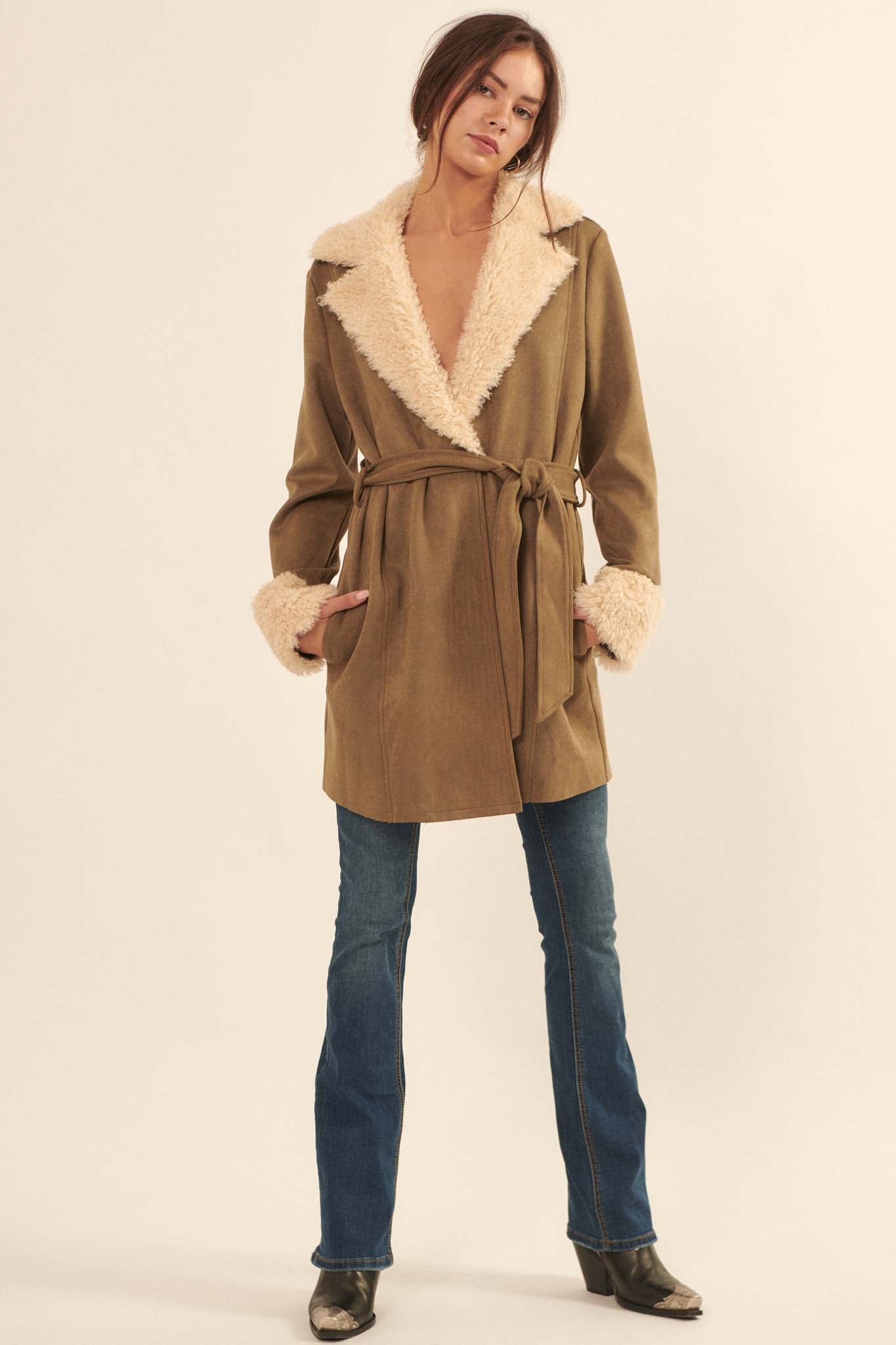 Backstage Pass Belted Faux Shearling Jacket - ShopPromesa