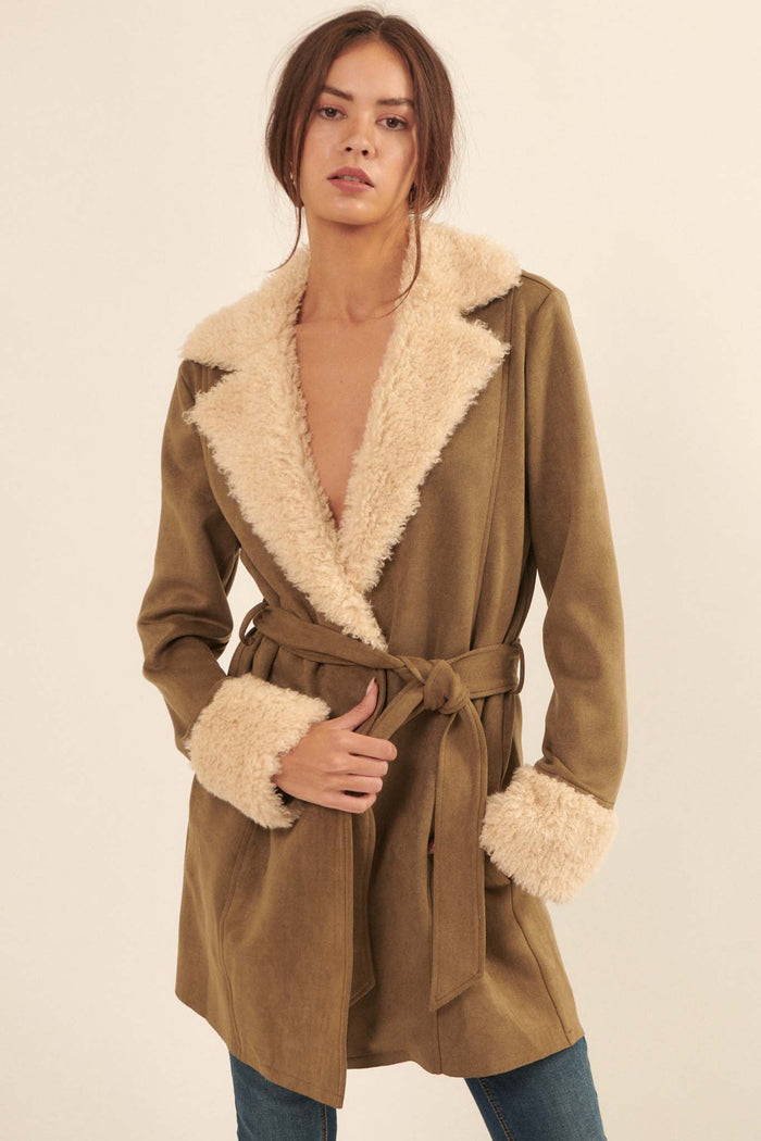 Backstage Pass Belted Faux Shearling Jacket - ShopPromesa