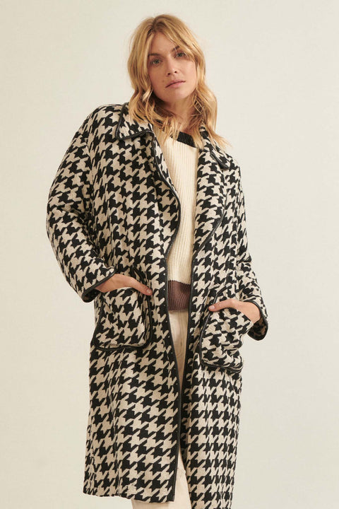 Style Hunter Houndstooth Tweed Overcoat - ShopPromesa