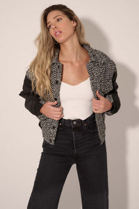 Take the Tweed Mixed Media Trucker Bomber Jacket - ShopPromesa