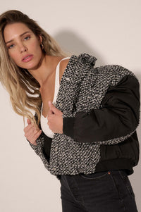 Take the Tweed Mixed Media Trucker Bomber Jacket - ShopPromesa