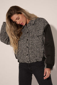 Take the Tweed Mixed Media Trucker Bomber Jacket - ShopPromesa