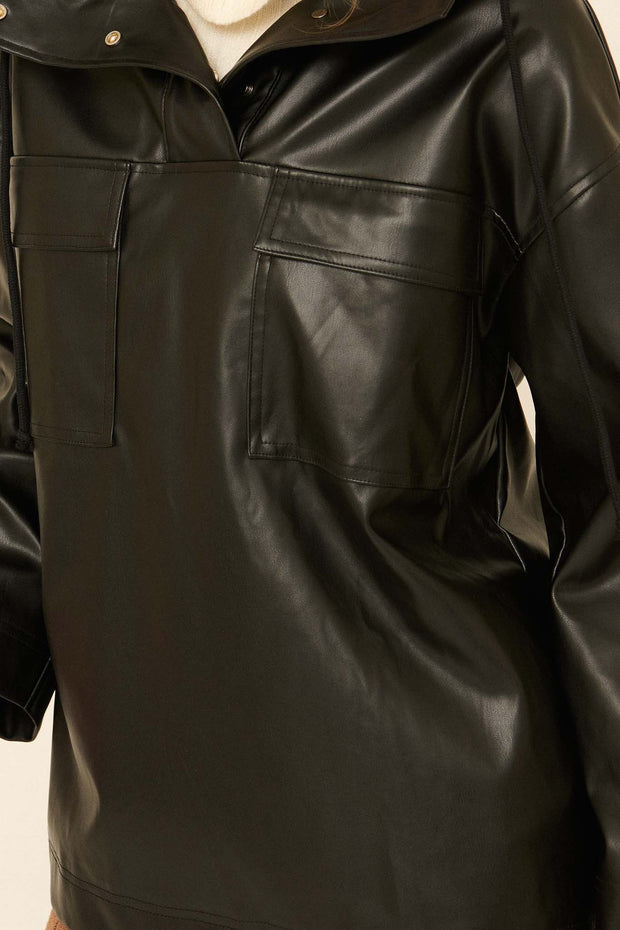 City Life Hooded Vegan Leather Pullover Jacket - ShopPromesa